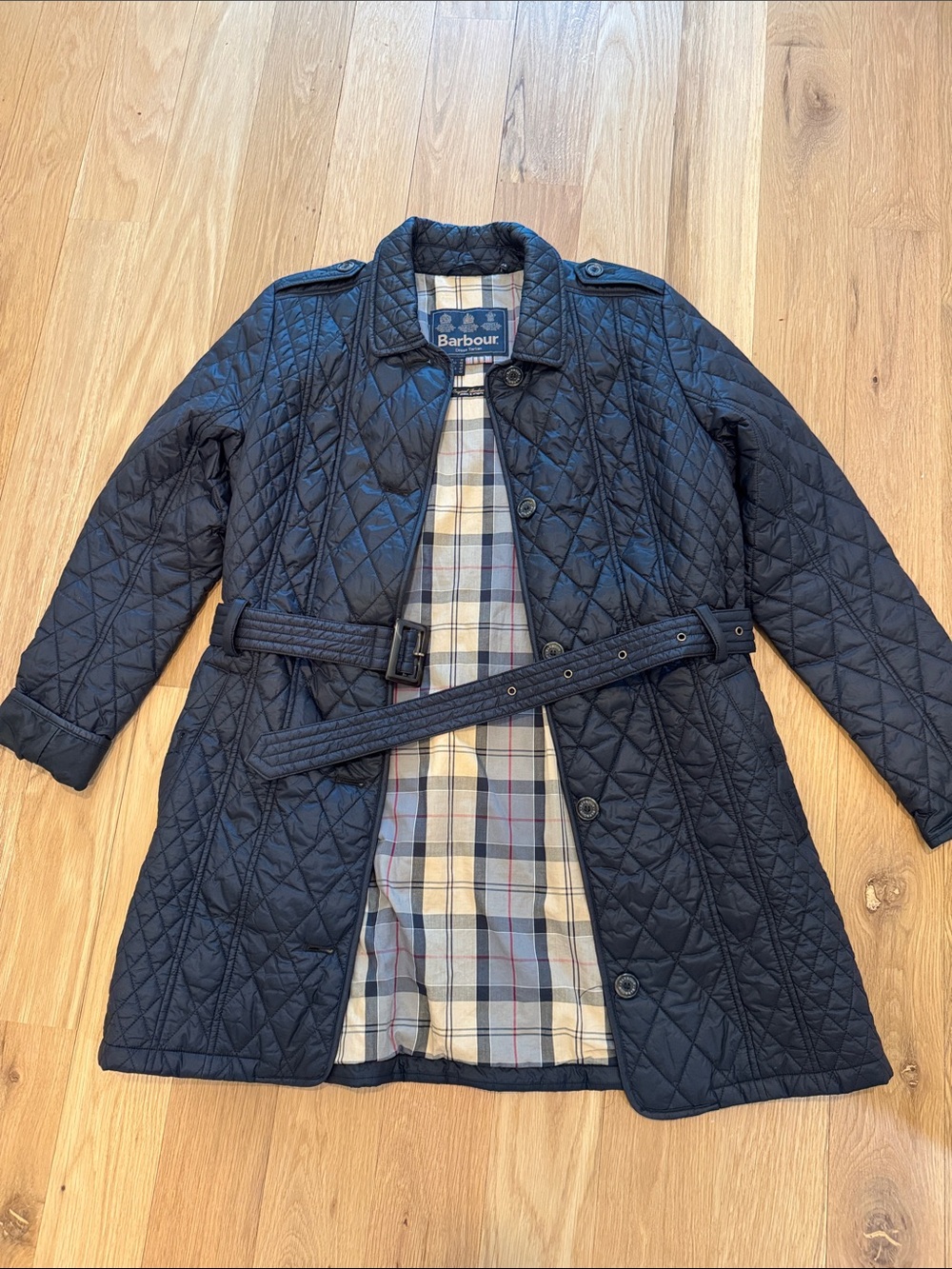 Barbour Navy Quilted Belted Trench Coat